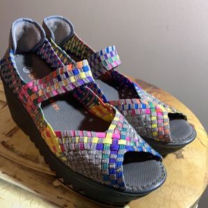 BERNIE MEV Hallie Multi Color Rainbow Woven Mary Jane Shoe Sandal Women's Eur 39